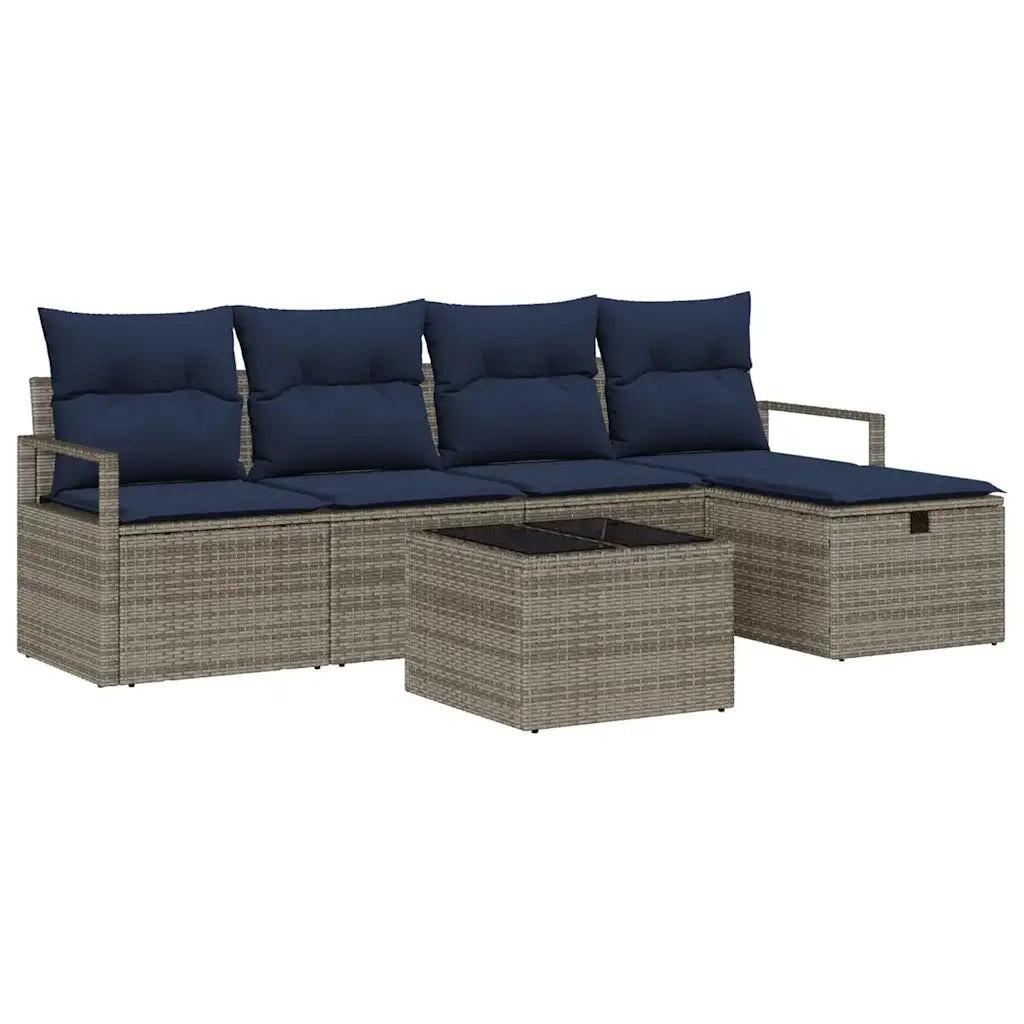 Set di divani con cuscino Grigio e Blu Navy polyrattan