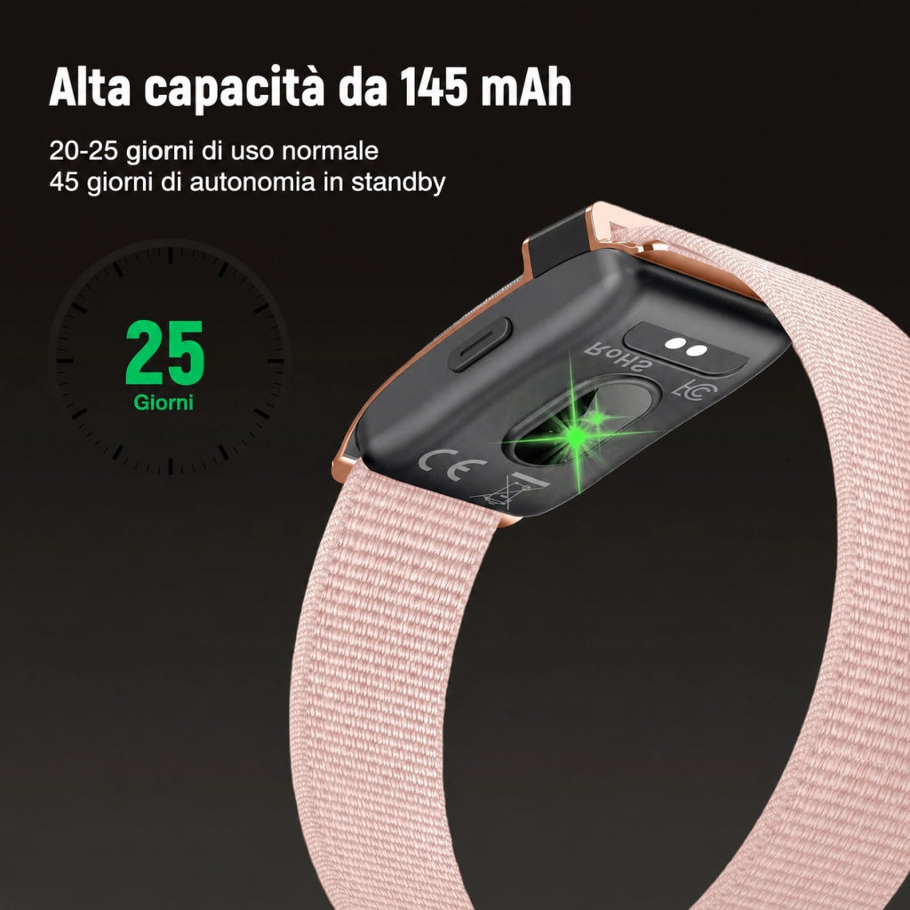 Smartwatch Orologio connesso con display nascosto; monitoraggio 24 ore su 24 della salute: battito cardiaco; HRV; SpO2 e sonno; 2 braccialetti; app gratuita per iOS e Android - rosa