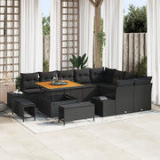 Set di Divani da Giardino  12 Pezzi con Cuscini Nero Polyrattan Acacia