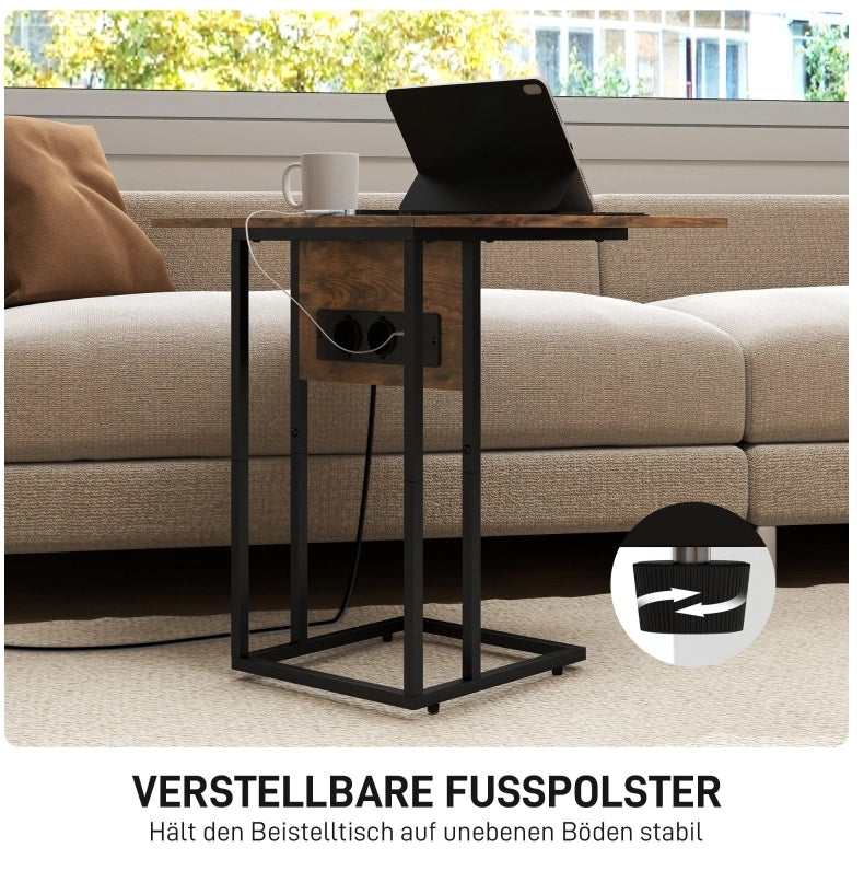 Tavolino pieghevole 39x29x57 cm in legno e metallo marrone rustico con USB