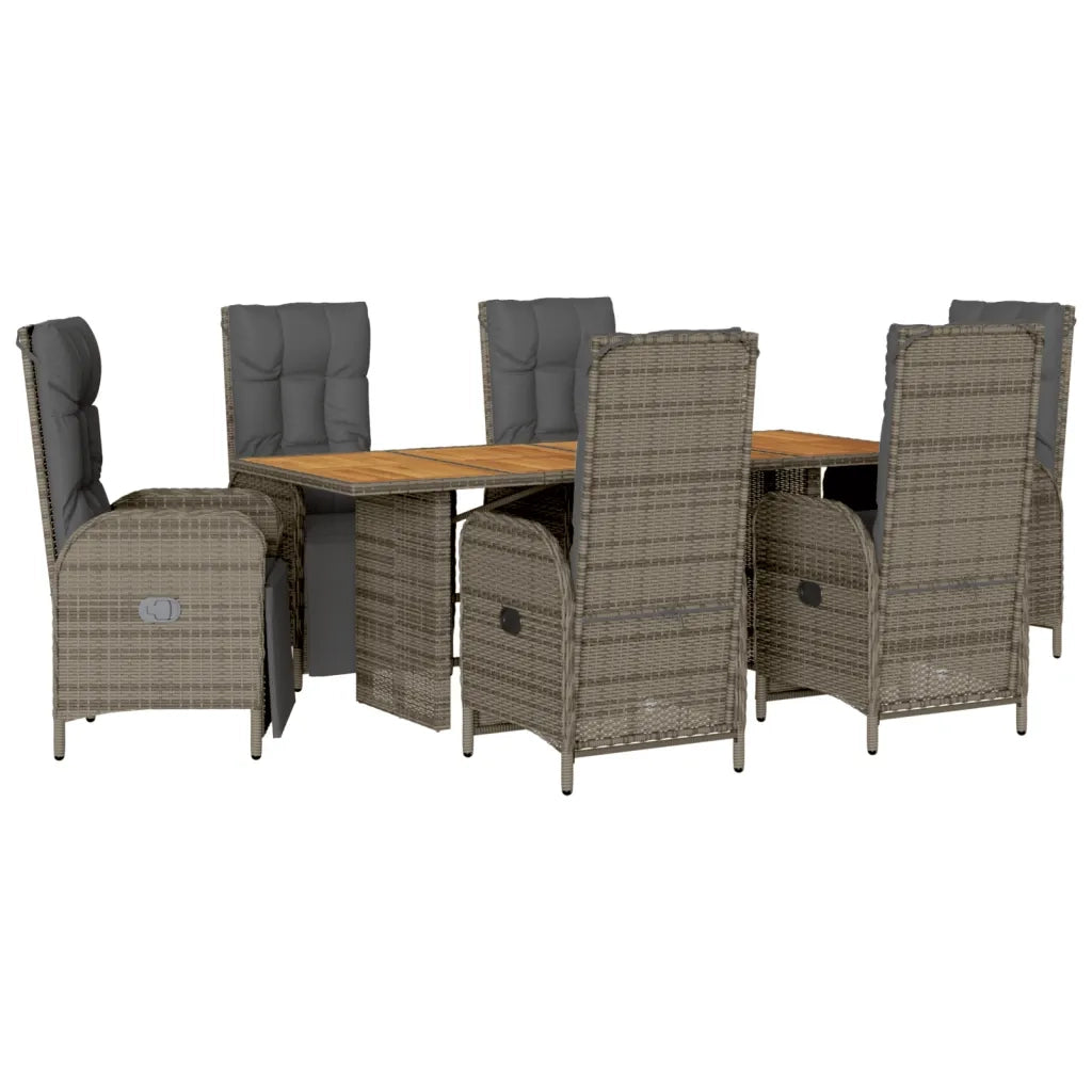 Set da Pranzo da Giardino 7 pz con Cuscini in Polyrattan Grigiocod mxl 89358