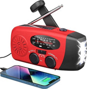 Radio a batteria autoportante con maniglia di soccorso e protezione solare - AM/FM - Lampada da tasca LED - Radio a onde corte - Batteria da emergenza 2000 mAh