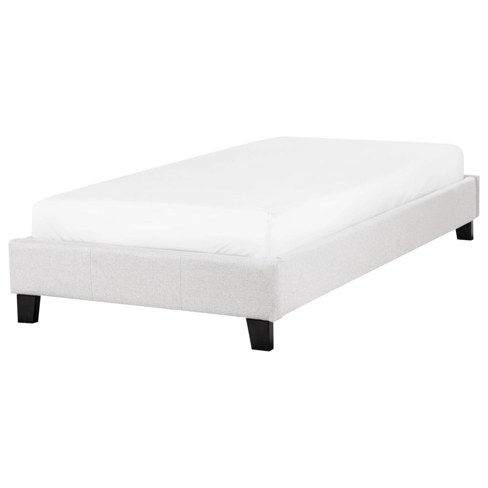 Letto singolo 90 x 200 in tessuto grigio chiaro con rete a doghe senza testiera