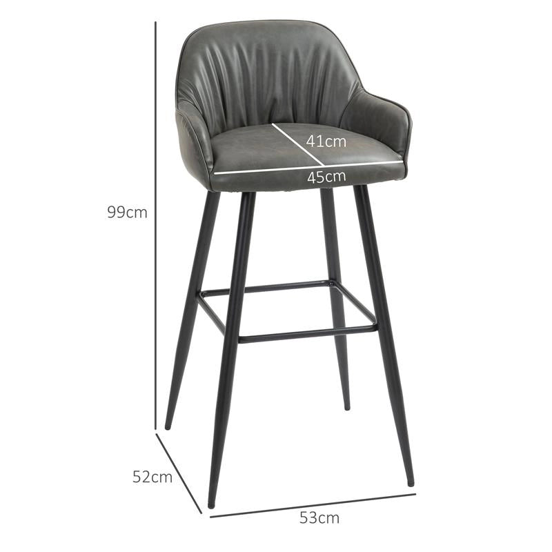 SET 2 SGABELLI DA BAR MODERNI CON POGGIAPIEDI E SCHIENALE FINTA PELLE PU E ACCIAIO GRIGIO