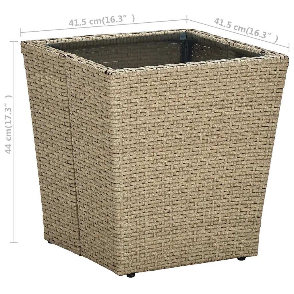 Tavolino da Giardino | Tavolino Beige 41,5x41,5x44 cm in Polyrattan e Vetro Temperato
