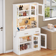 Credenza da cucina con LED smart, 2 cassetti, 3 ante e ripiani regolabili, bianco