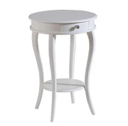 Porta vaso tavolino rotondo 1 cassetto shabby legno bianco opaco 50x73 - Mobili 2G