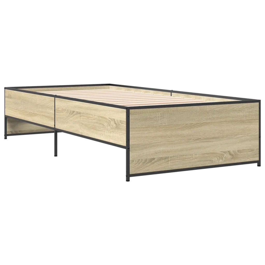 Giroletto-Struttura Letto Rovere Sonoma 100x200 cm Legno Multistrato e Metallo 861480