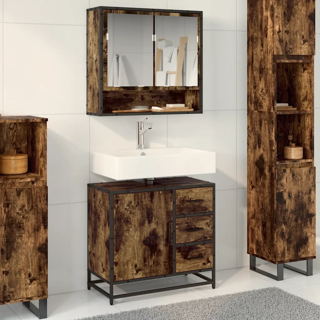 Mobile Lavabo Bagno Rovere Fumo 65x33x60 cm Legno Multistrato 849276