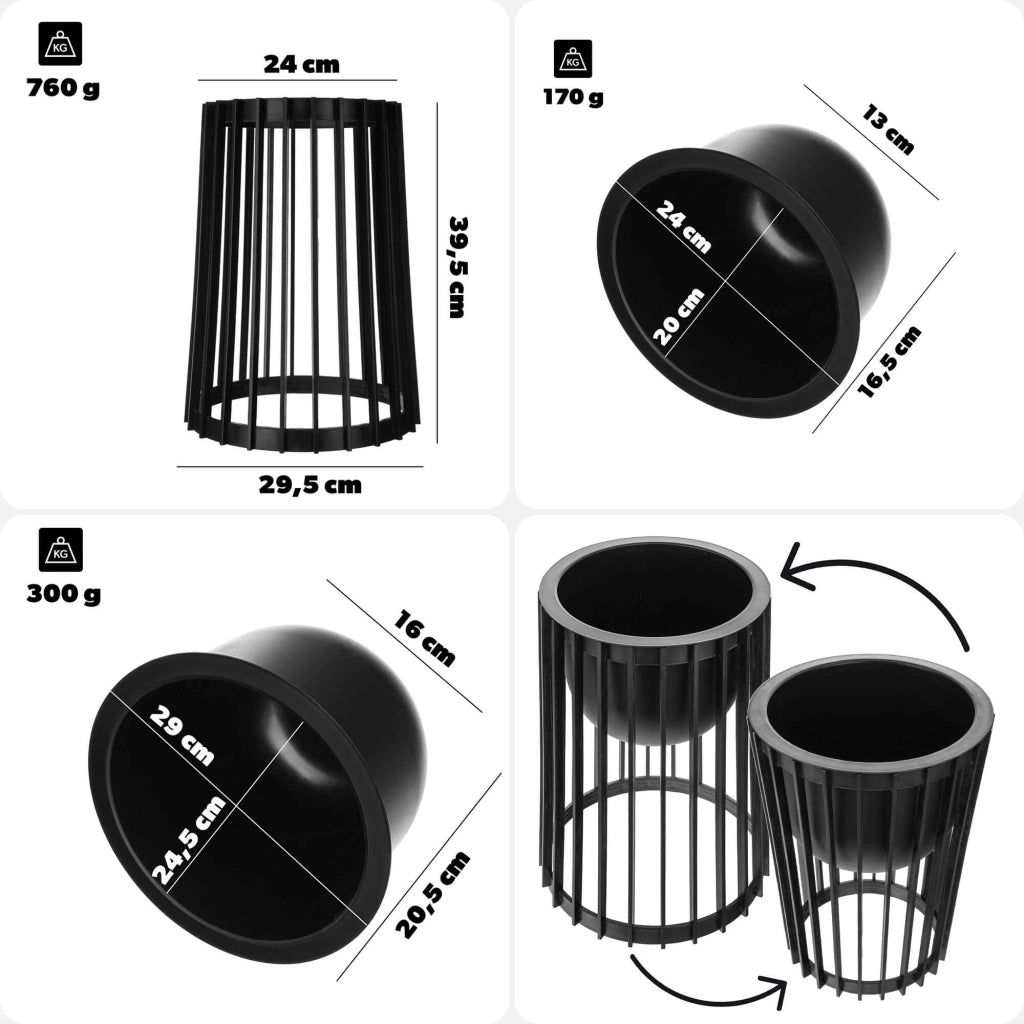 Supporto per fiori bifacciale KADAX Loft, nero, 39,5 cm + 2 inserti