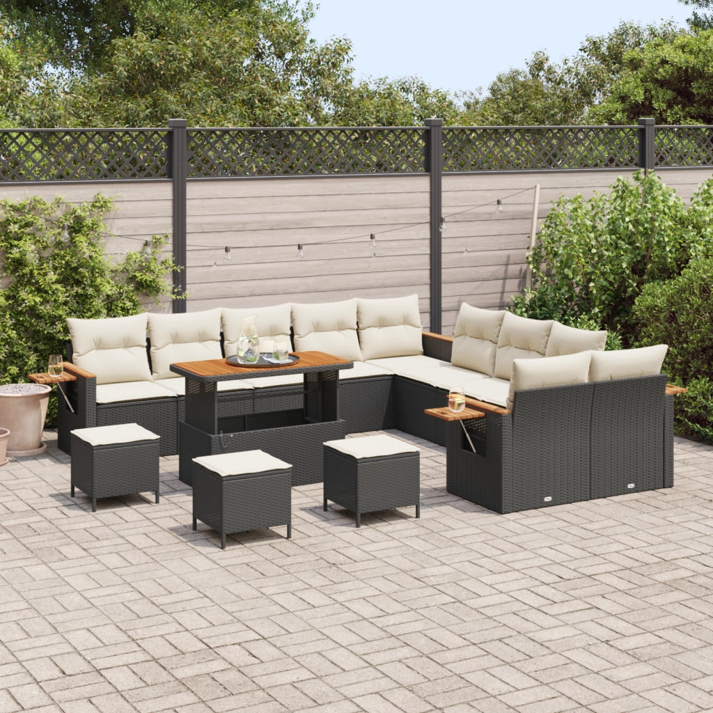 Set divano da giardino 14 pezzi - Nero Polyrattan Acacia