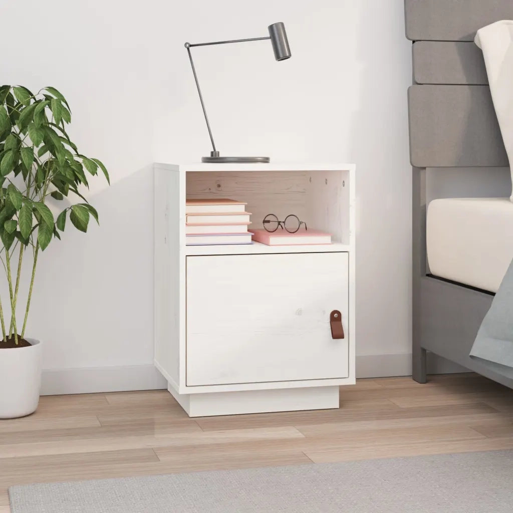 Comodino-Tavolino da notte Bianco 40x34x55 cm in Legno Massello di Pino 522033