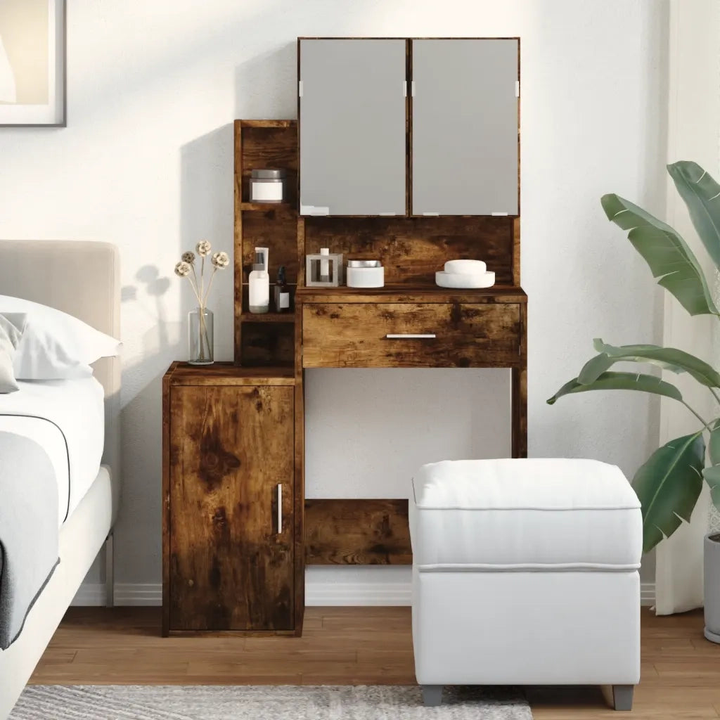 Toeletta | Tavolo da Trucco con Armadietto Rovere Fumo 80x35x132 cm