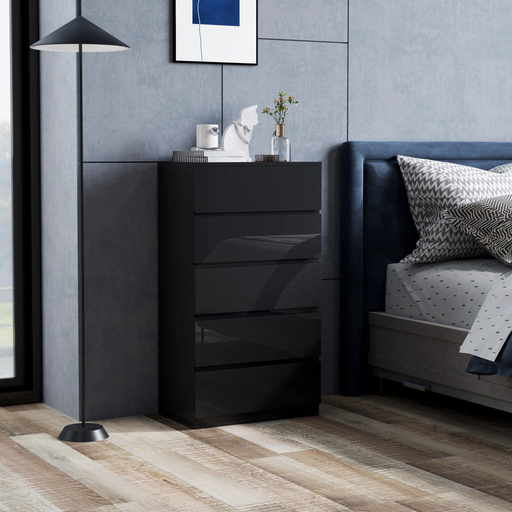 Cassettiera 5 Cassetti 55x34x100 cm Design Moderno e Multiuso in Legno Nero