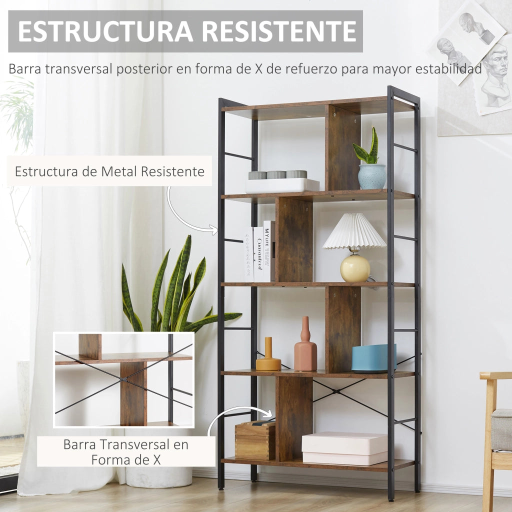 Libreria Scaffale 4 Livelli 8 Scomparti Stile Industriale ¨C zephmum ¨C Marrone 74x30x157,5 cm