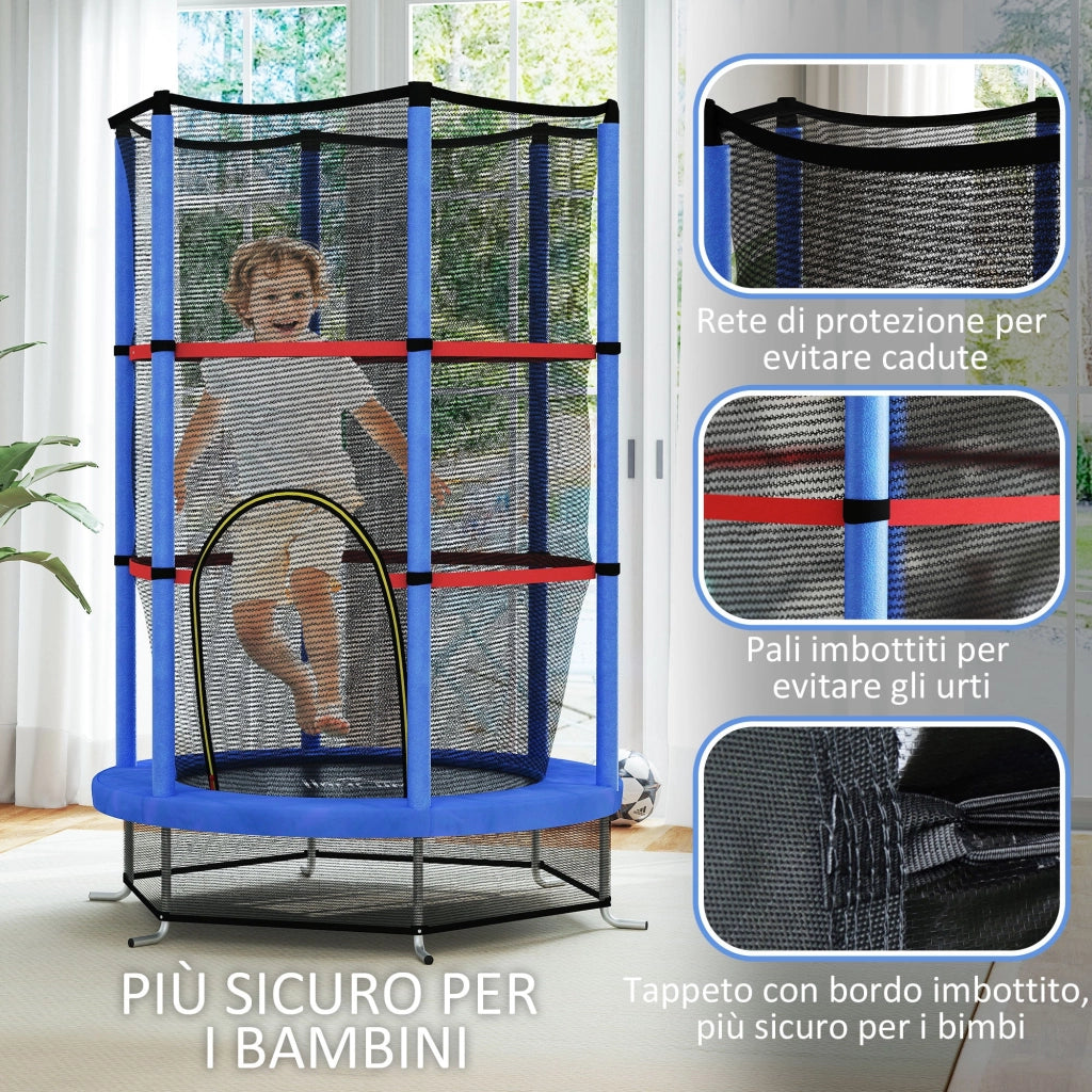 Tappeto Elastico per Bambini 3-6 Anni Ø140x190 cm con Rete di Protezione Blu e Nero
