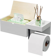 Support per toilette senza forare il legno - 4-in-1 supporto per carta igienica con box umidificata, supporto per carta igienica pratico da appendere senza forare per bagno e toilette ospiti