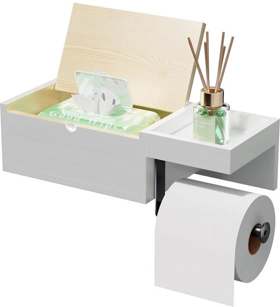 Support per toilette senza forare il legno - 4-in-1 supporto per carta igienica con box umidificata, supporto per carta igienica pratico da appendere senza forare per bagno e toilette ospiti