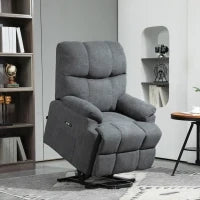 Poltrona Alzapersona con Poggiapiedi, in Tessuto Effetto Lino, 84x96x100 cm, Grigio Scuro