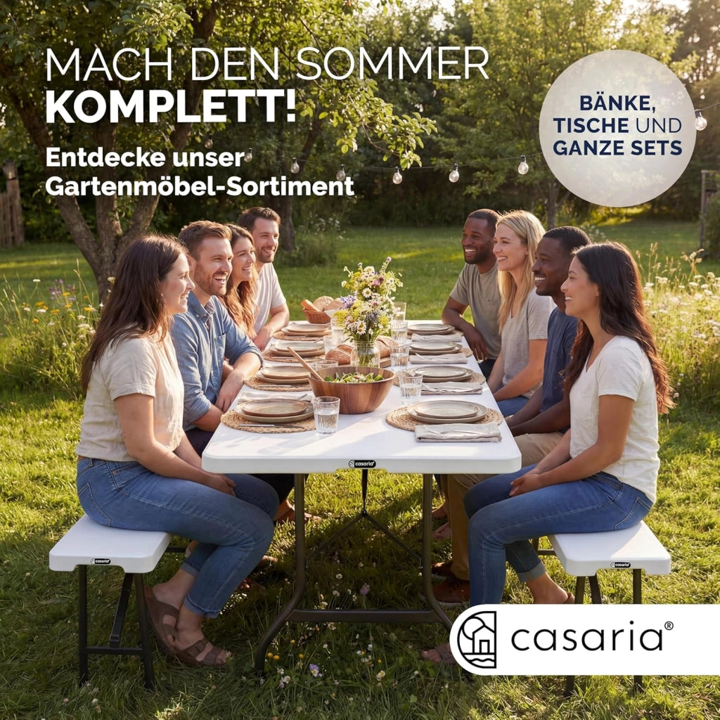Tavolo da Giardino Pieghevole 220x70 cm Rettangolare Portatile con Maniglia per 10 Persone Tavolo da Buffet Feste Richiudibile Tavolo da Pranzo Bianco