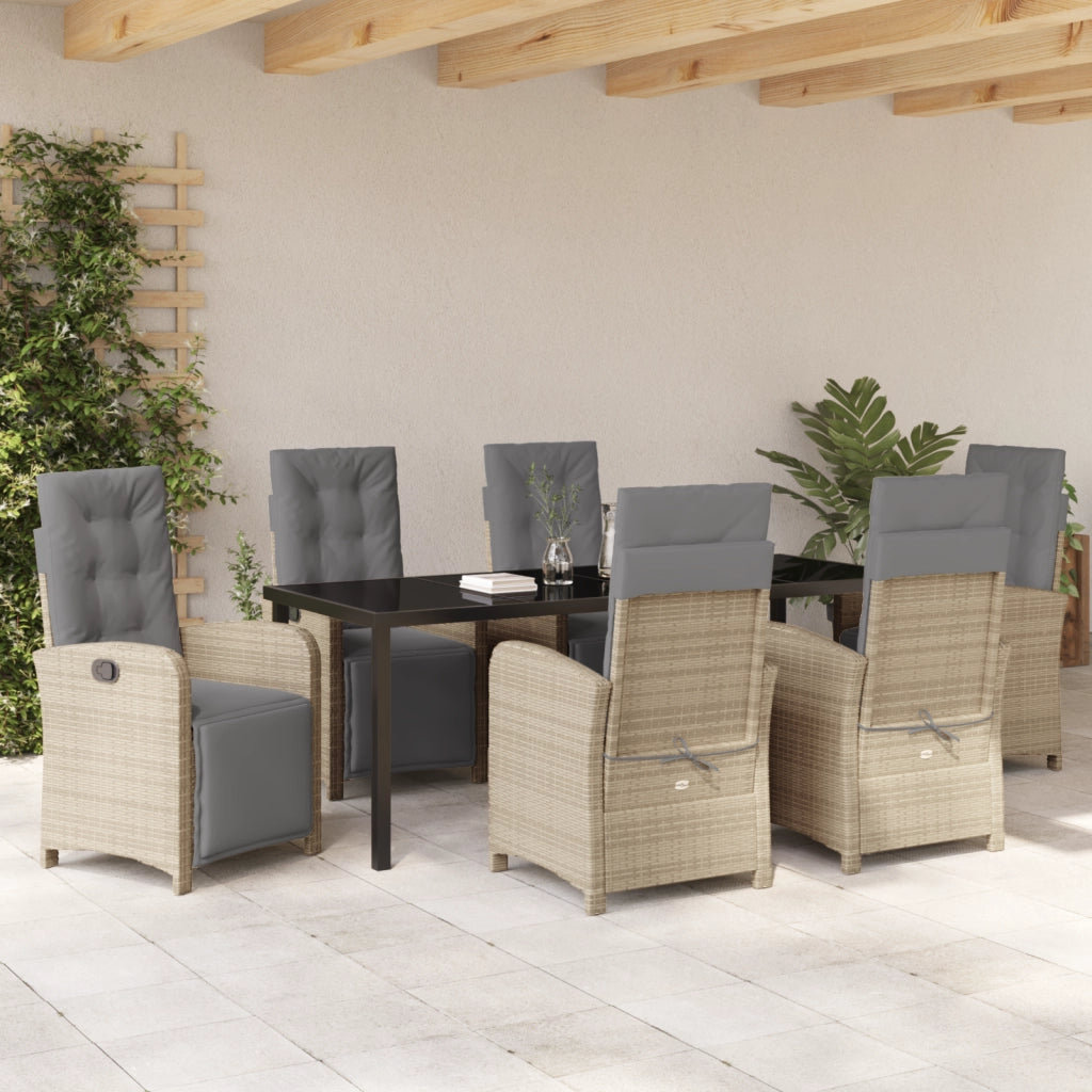 Set da Pranzo Giardino  7 Pezzi con Cuscini Rattan Poliestere Beige