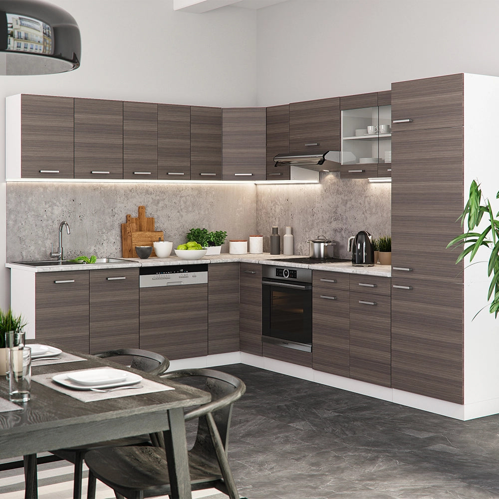 Vicco Cucina angolare completa Grigio prezioso/bianco 227 x 287 cm , PL Rovere