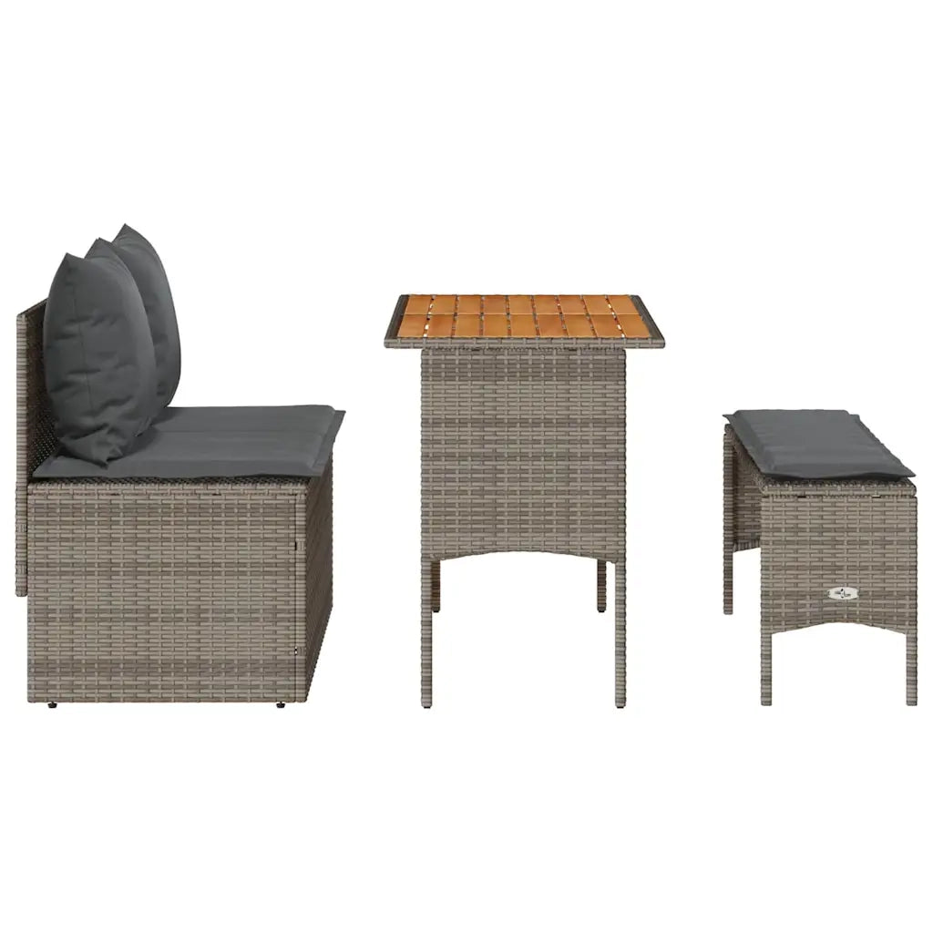 Set da Pranzo da Giardino 3 pz con Cuscini in Polyrattan Grigio