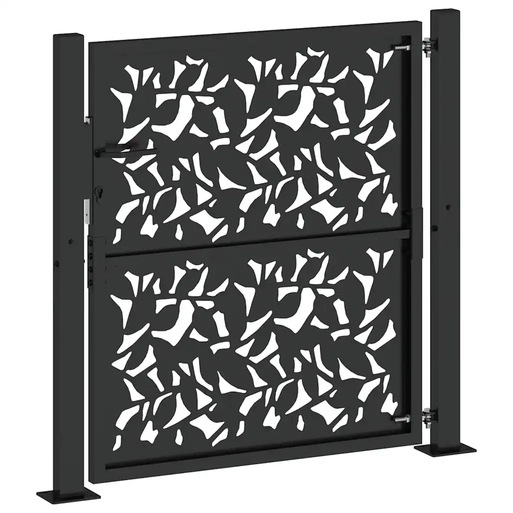 Cancello da giardino nero 100x100 cm in acciaio con design a foglia 4100959