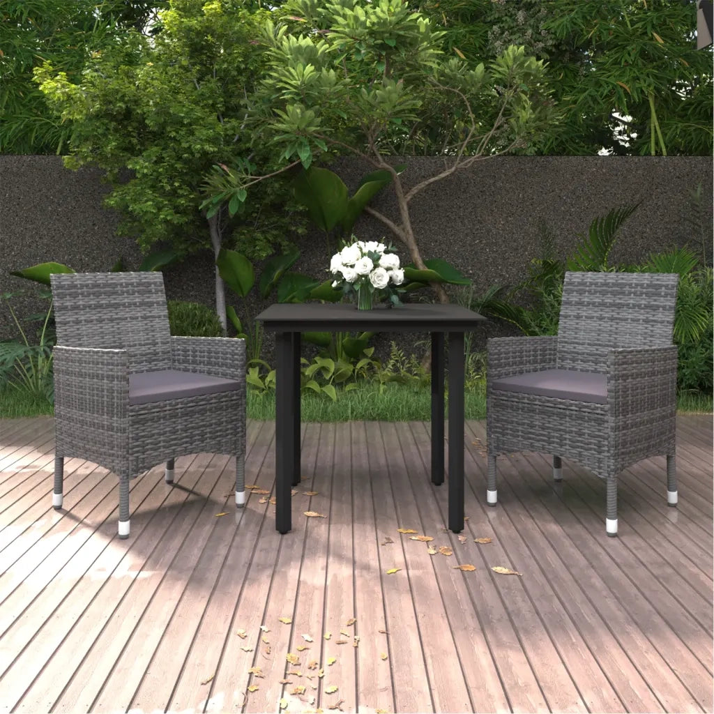 Set da Pranzo da Giardino 3 pz | Set Salotto da Giardino con Cuscini Polyrattan e Vetro
