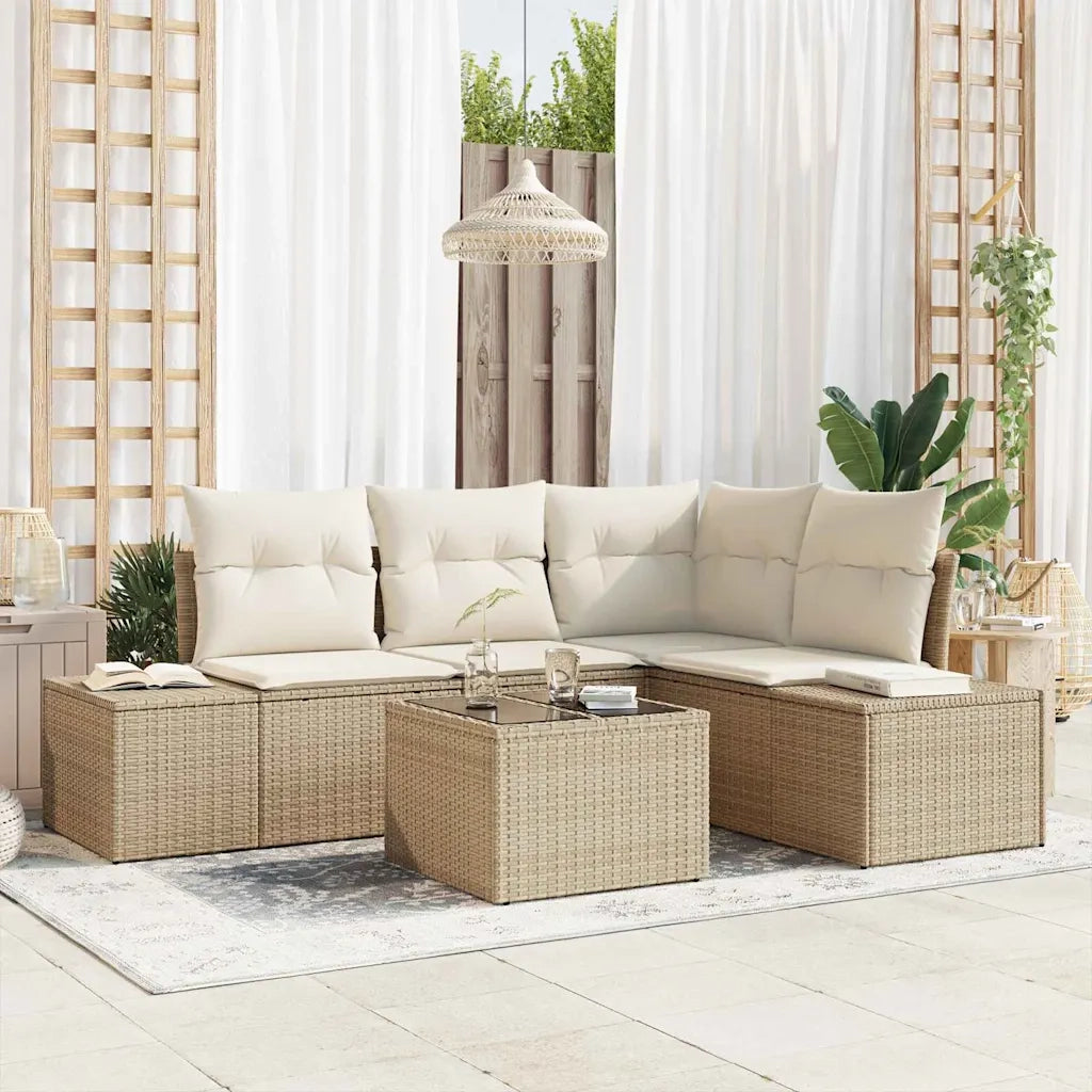 Set Divano da Giardino 5 pcs Beige polyrattan