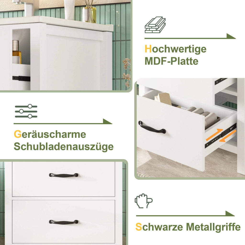 MOBILE BAGNO con Lavabo 61x47x83 cm in MDF e Ceramica Bianco
