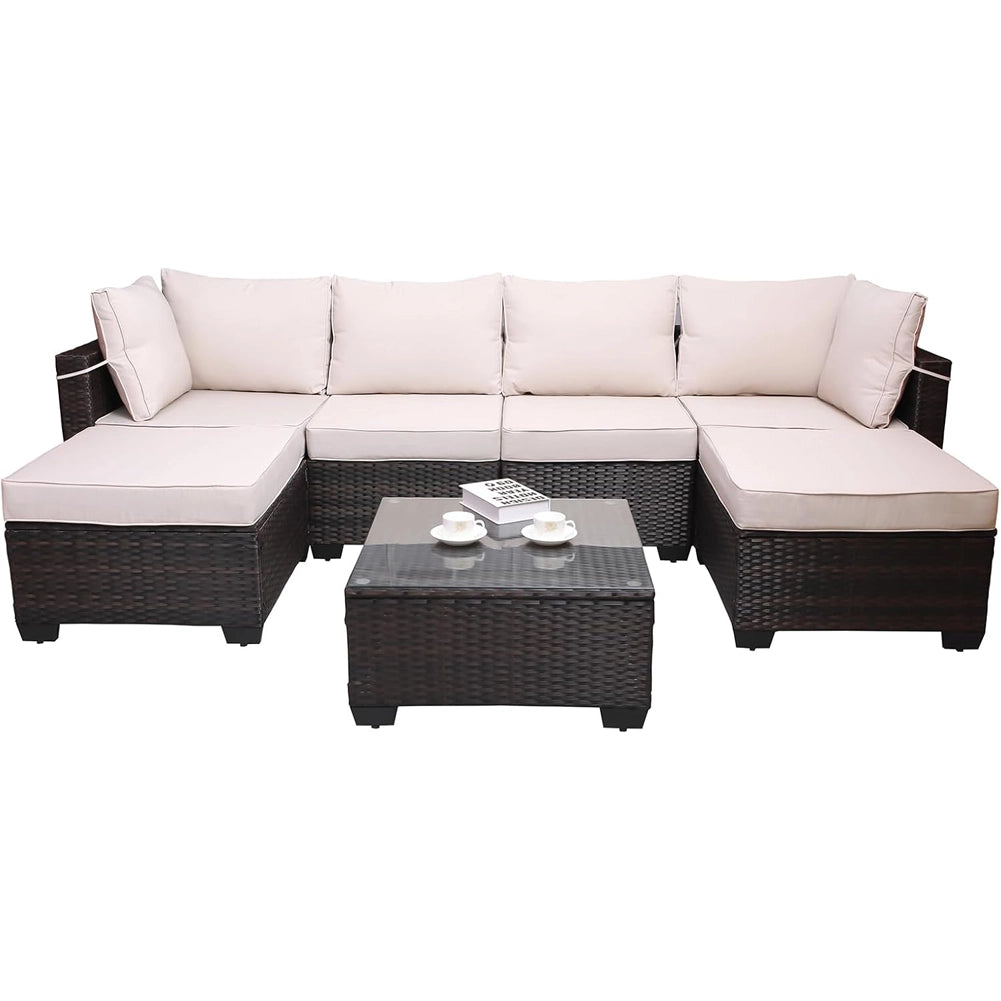 Set Patio Divano Modulabile da Esterno in Polyrattan Cuscini Beige da Giardino