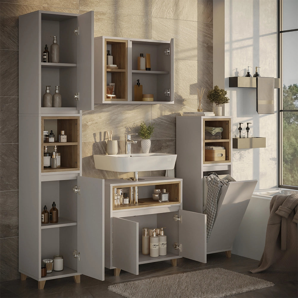 Vicco Set di mobili da bagno Greige/Rovere 4 parti