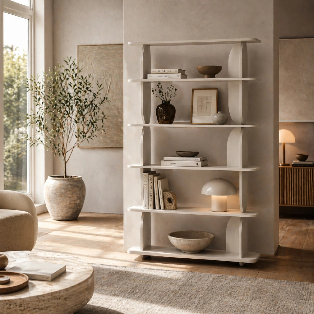 Libreria Moderna Con 5 Ripiani Minimal Design Contemporaneo Ideale Per Living Soggiorno Salotto Studio Corridoio Ufficio In Melaminico 120 X 181.5 X 34 Cm Cashmere