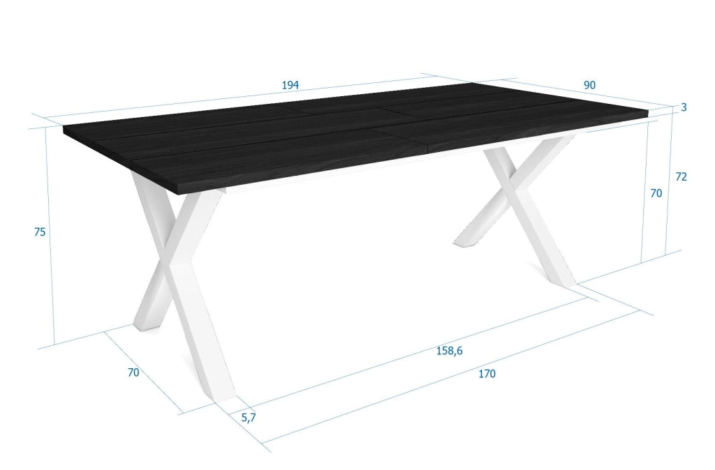 Tavolo da pranzo, 10 posti, 194x90x75cm, Robusto e stabile, struttura e gambe solide, Nero RF1101