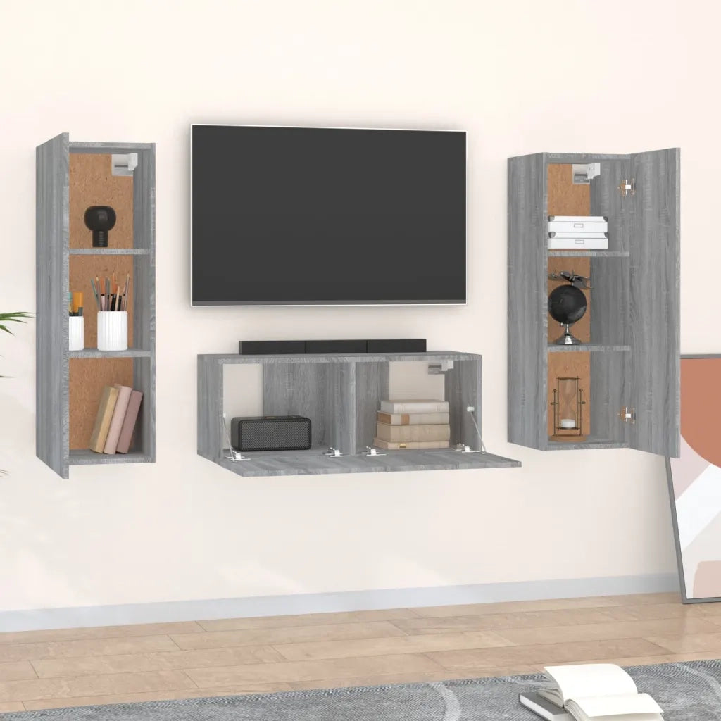 Set Mobili Porta TV 3 pz | Armadietto TV | Mobile Porta TV Grigio Sonoma in Legno Multistrato