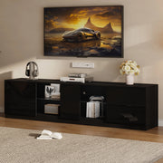 Mobile porta TV con LED, 2 cassetti e 1 anta, in MDF con ripiano in vetro temperato, per soggiorno, 160 × 40 × 52 cm
