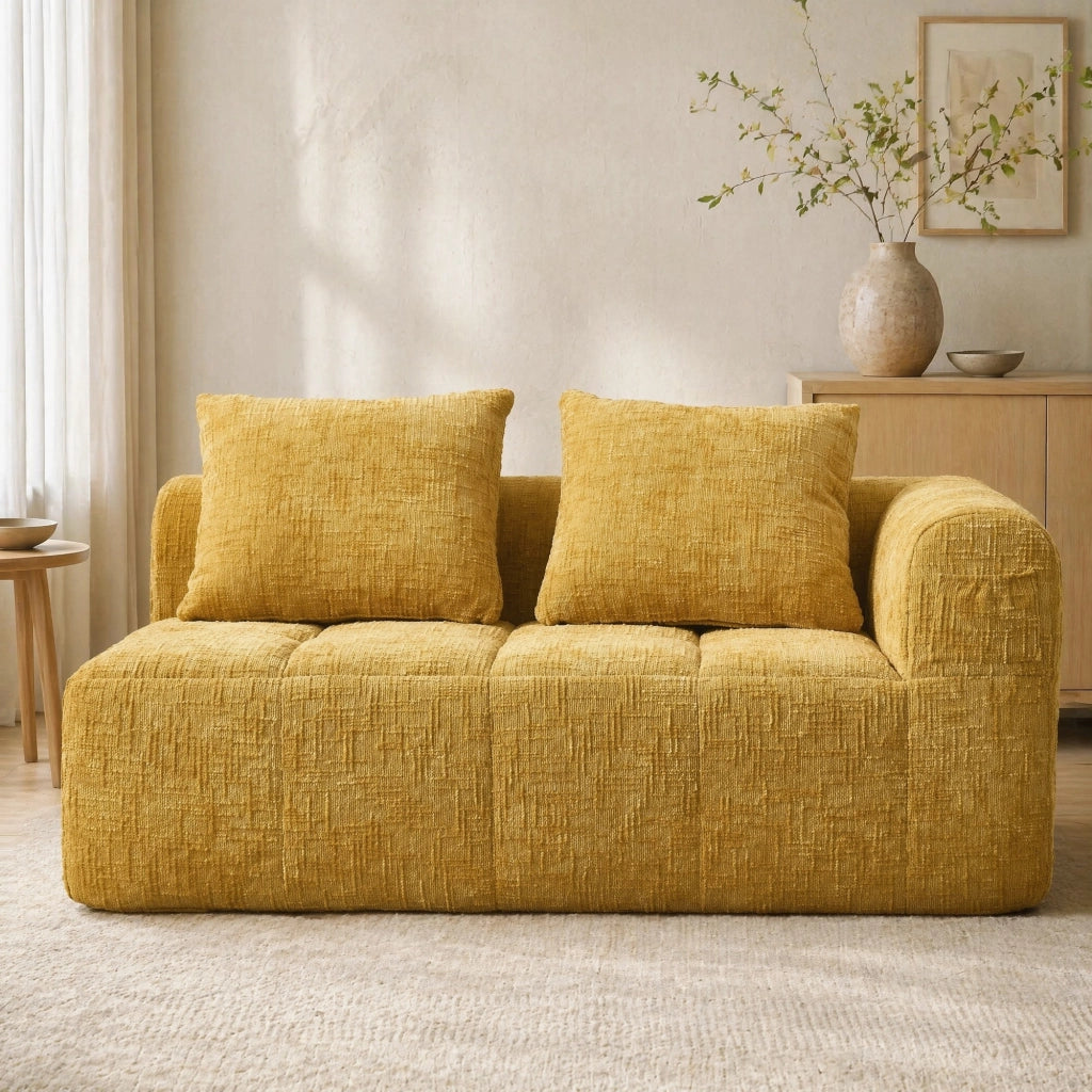 DIVANO Chaise longue 158x90x60 cm in chenille giallo con cuscino e tasche laterali