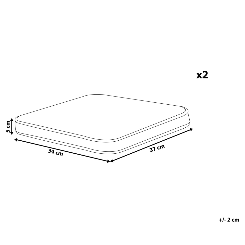 Set di 2 cuscini per sedia da giardino azzurro e bianco 37 x 34 cm motivo a strisce per esterno legami resistenti ai raggi UV
