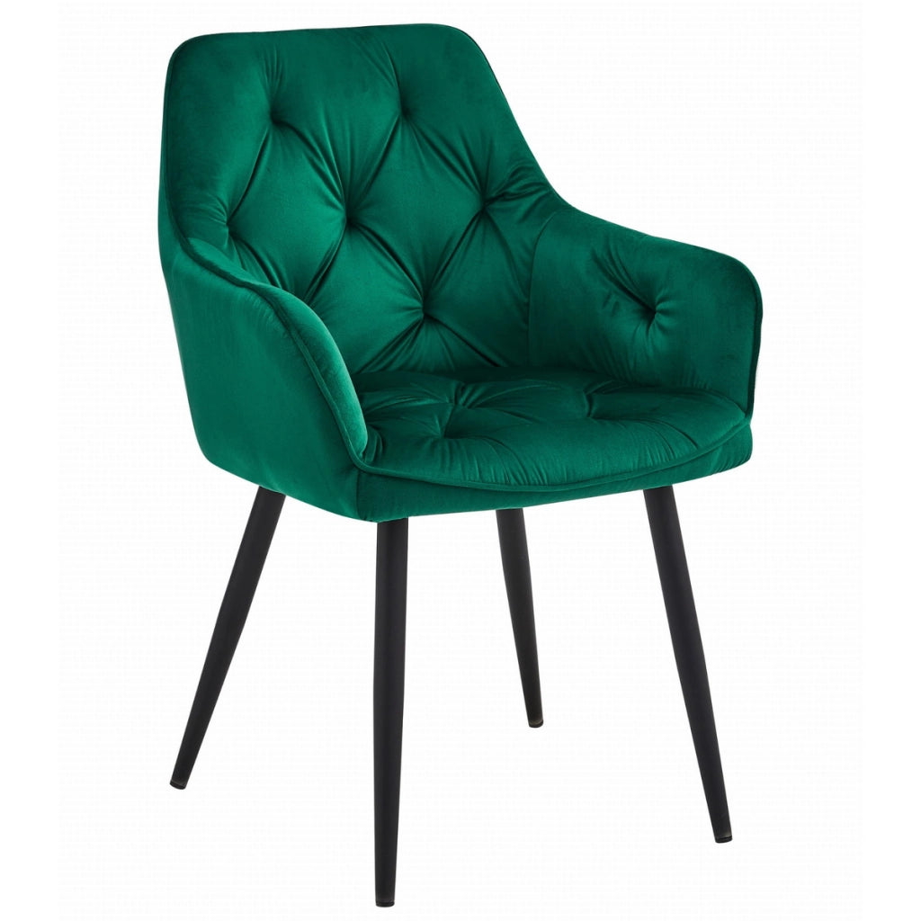 Sedia Jork in Velluto Verde Bosco e Gambe Nere
