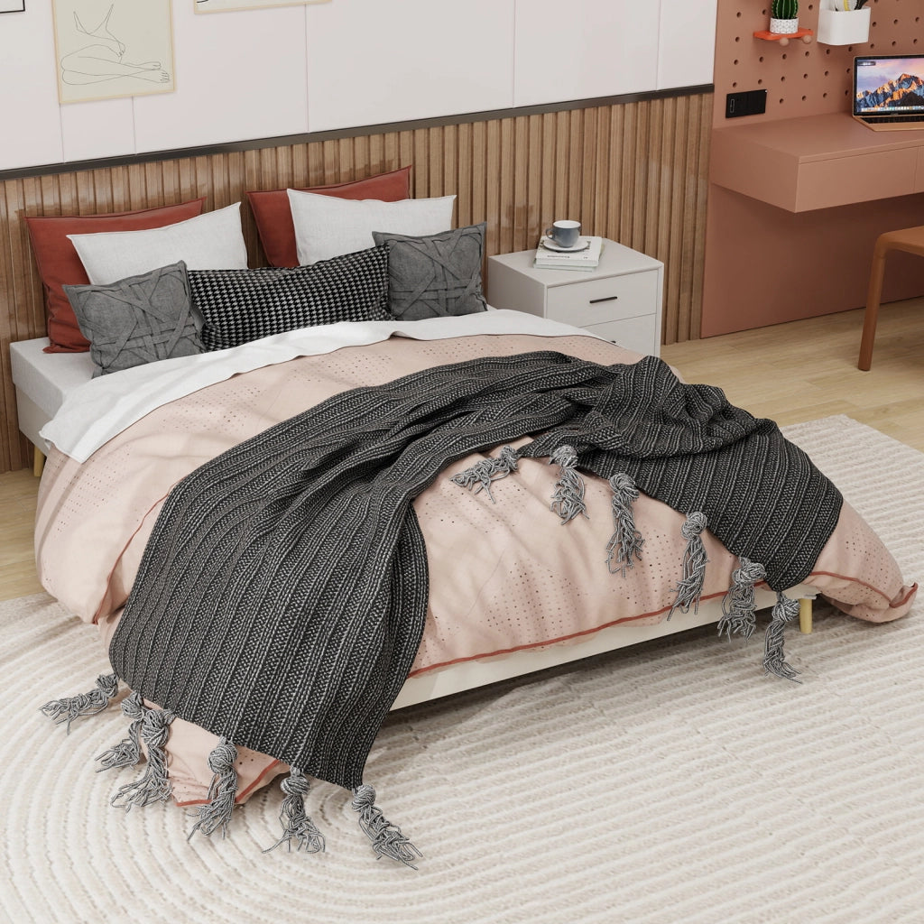 Letto per adulti 160 × 200 cm con struttura stabile, senza materasso, in tessuto e metallo, beige moderno
