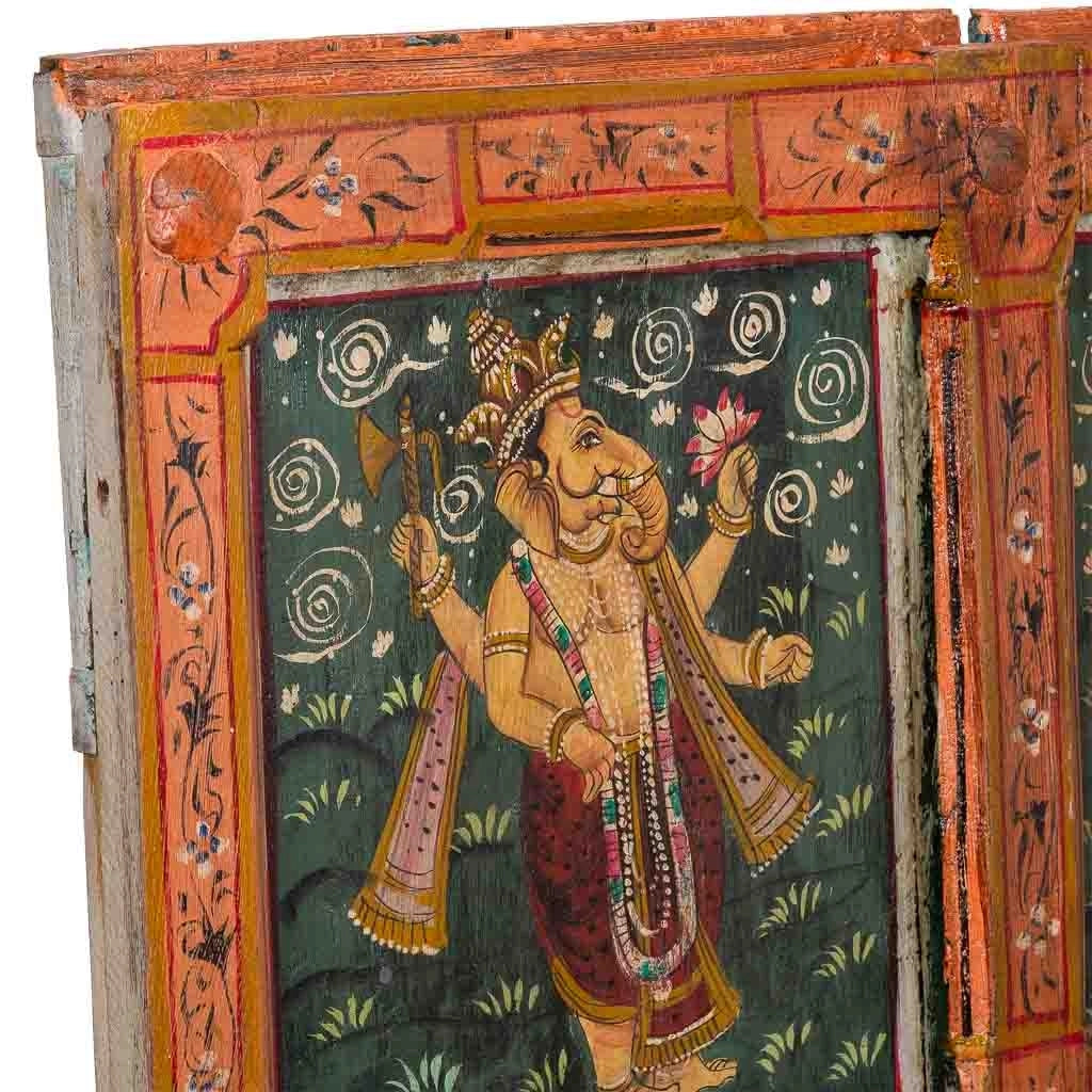 Porta in legno fatta a mano con decoro verde e rosso, 100x11x168h cm