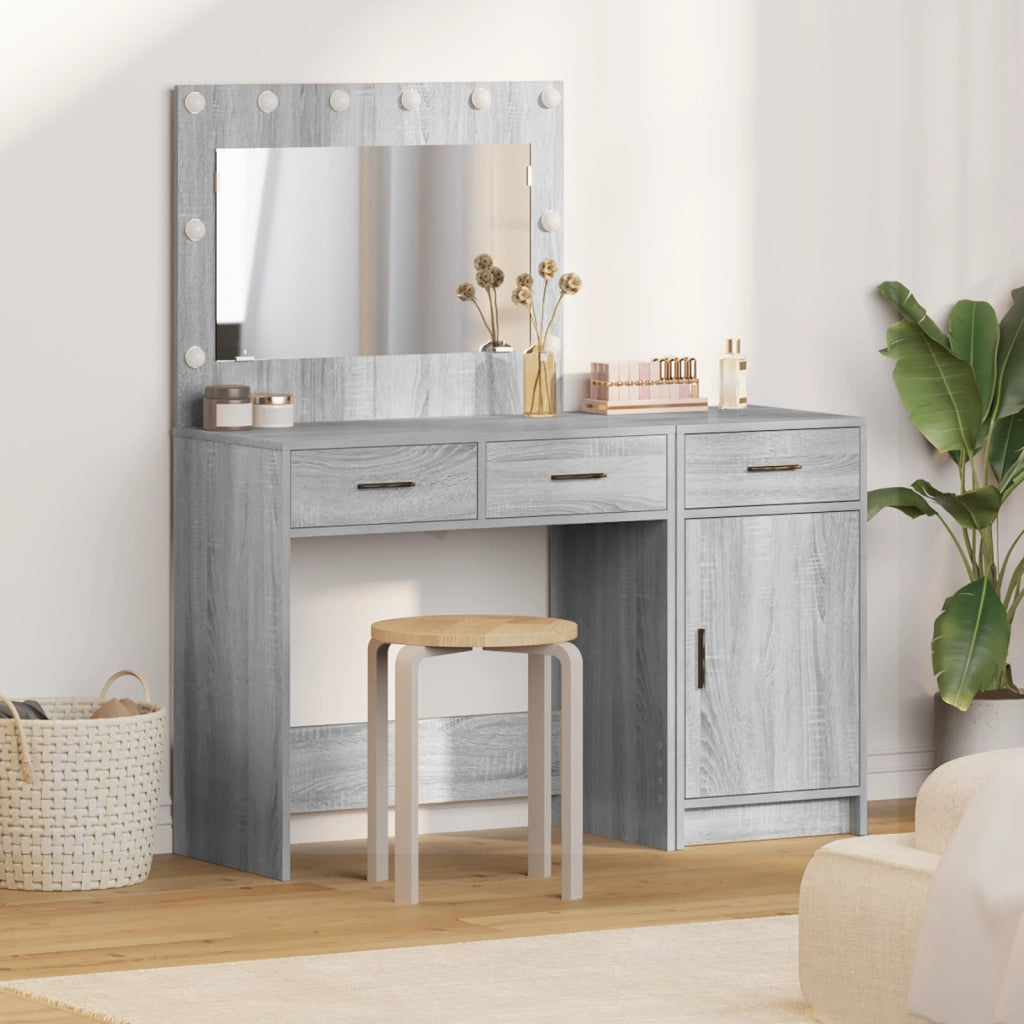 Set da 2 Pezzi per Tavolo da Trucco con LED Grigio in Legno Ingegnerizzato