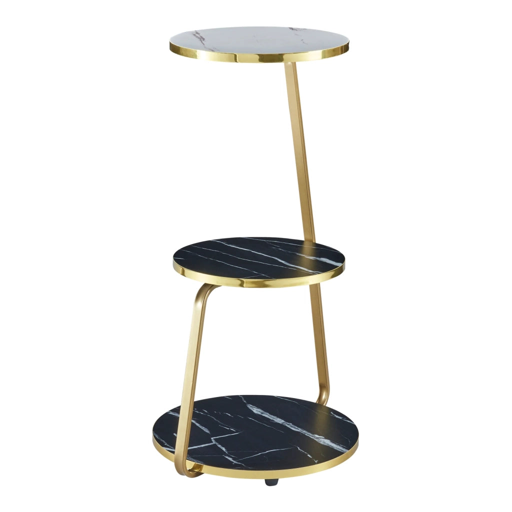 Tavolino laterale a 3 ripiani 74 x 46 x 37 cm marmo nero / marmo bianco / oro 03_0008649