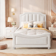 Letto imbottito per bambini 211x94;5x41;5 cm in flanella beige con rete a doghe