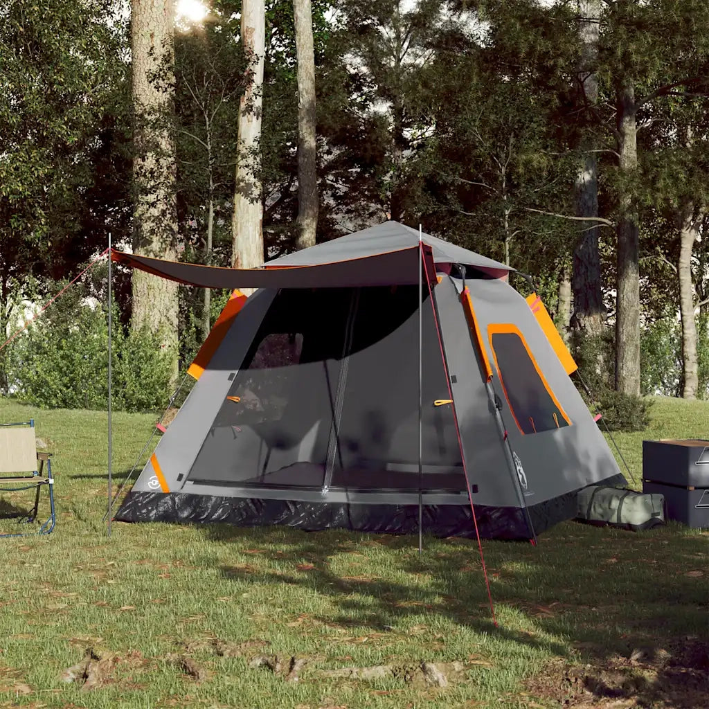 Tenda a Cupola 5 Persone-Tenda da campeggio Grigio e Arancione a Rilascio Rapido 139882