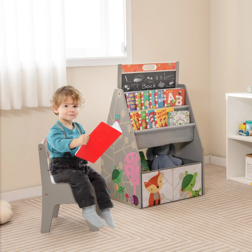 Doppio lato cavalletto per bambini e stazione di gioco-Set tavolo e sedia con lavagna bianca e lavagna magnetica Grigio