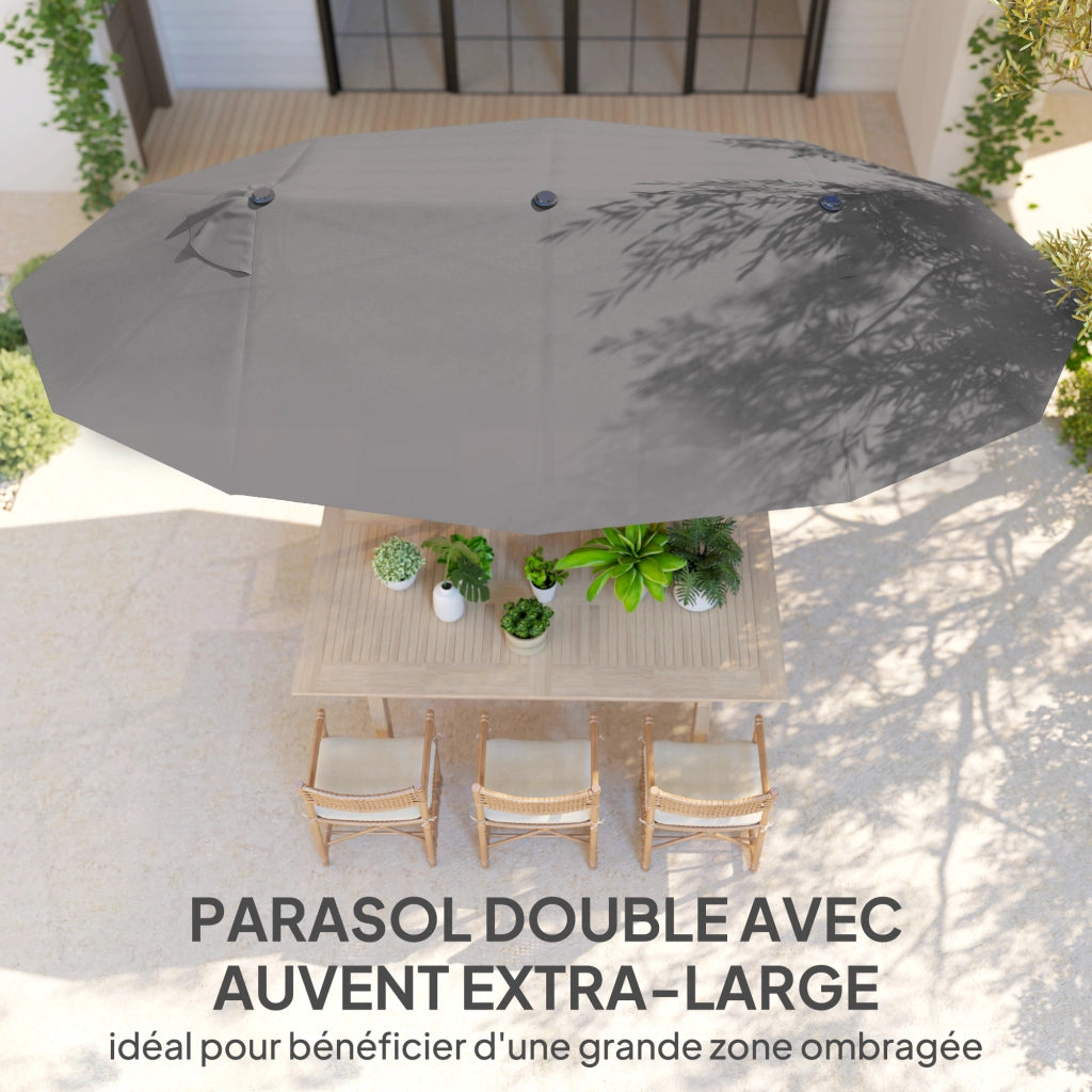 Parasole da giardino esterno doppio ¨C zephmum ¨C grigio acciaio poliestere 4.6x2.7x2.4 m