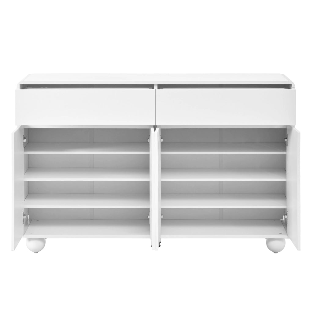 Credenza bianca con 4 ante; 2 cassetti e ripiani regolabili per soggiorno in MDF e PB 140x38x89 cm