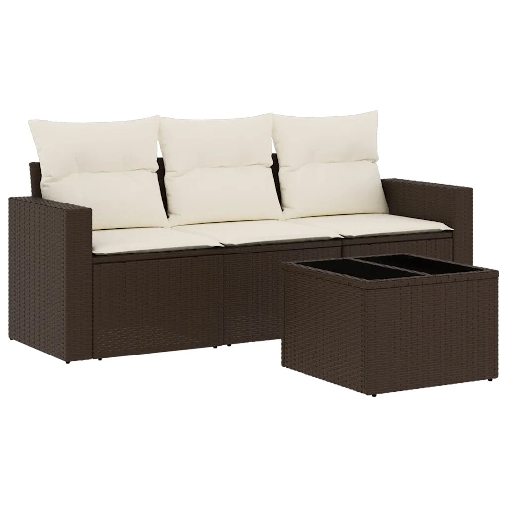 Set Divano da Giardino 4 pz con Cuscini Marrone in Polyrattan 3251010